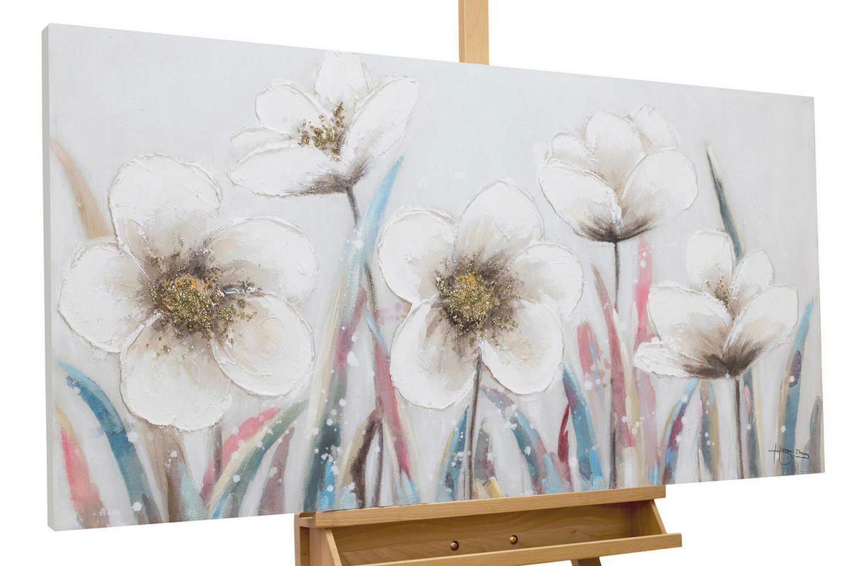 ACRYLBILD HANDGEMALT 120/60 cm - Beige/Weiß, Holz/Textil (120/60cm) - KUNSTLOFT