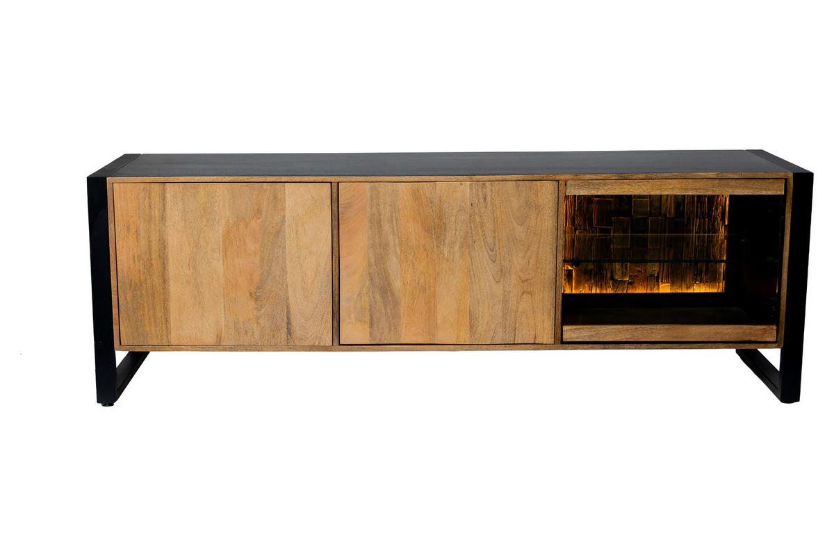 TV-SCHRANK Liv Mangoholz Schwarz Matt 60x47x180cm - Schwarz, Holz (47/60/180cm) - DELUKE