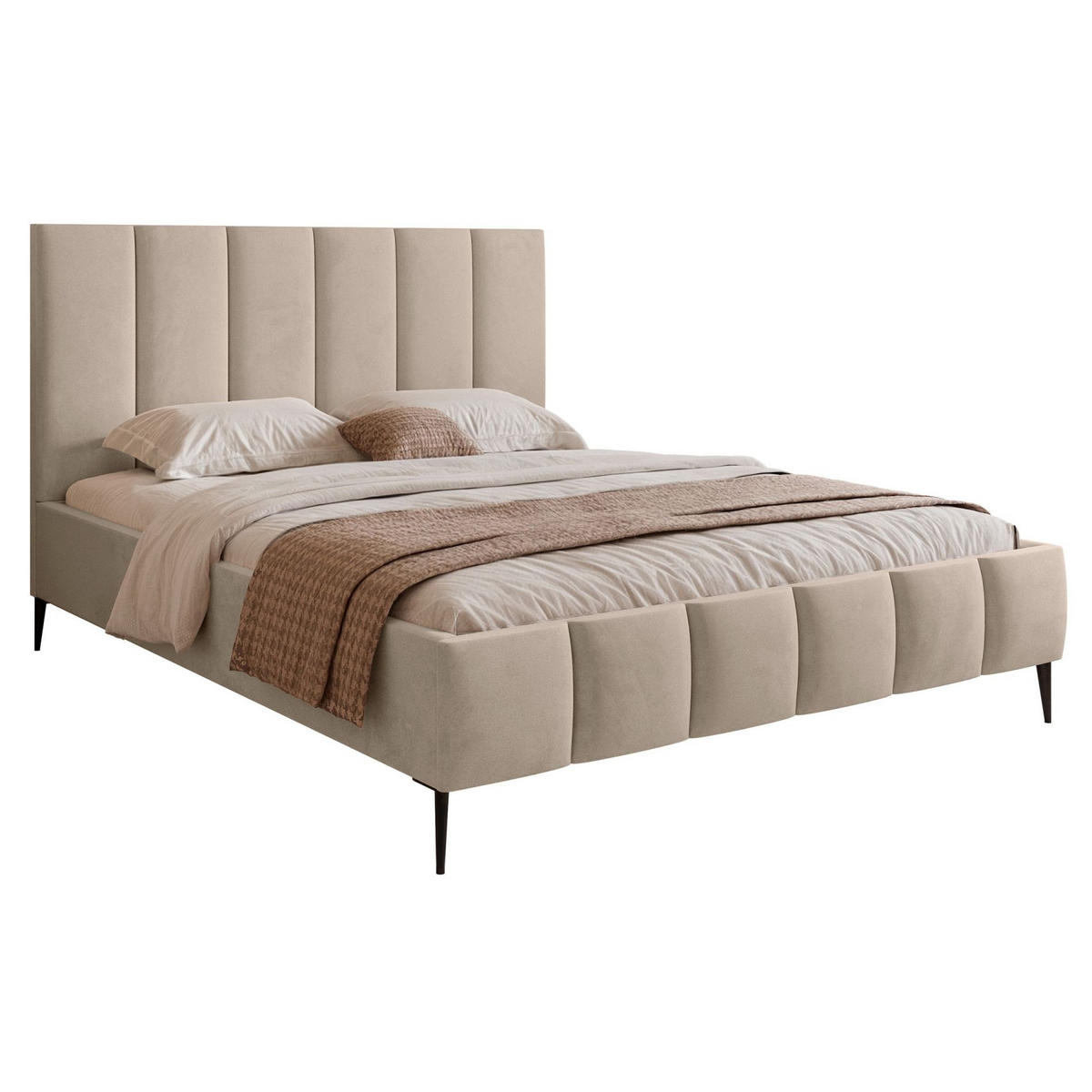 POLSTERBETT Sarafino Beige Samt 140x200 cm - Beige/Schwarz, Textil/Metall (140/200cm) - Selsey