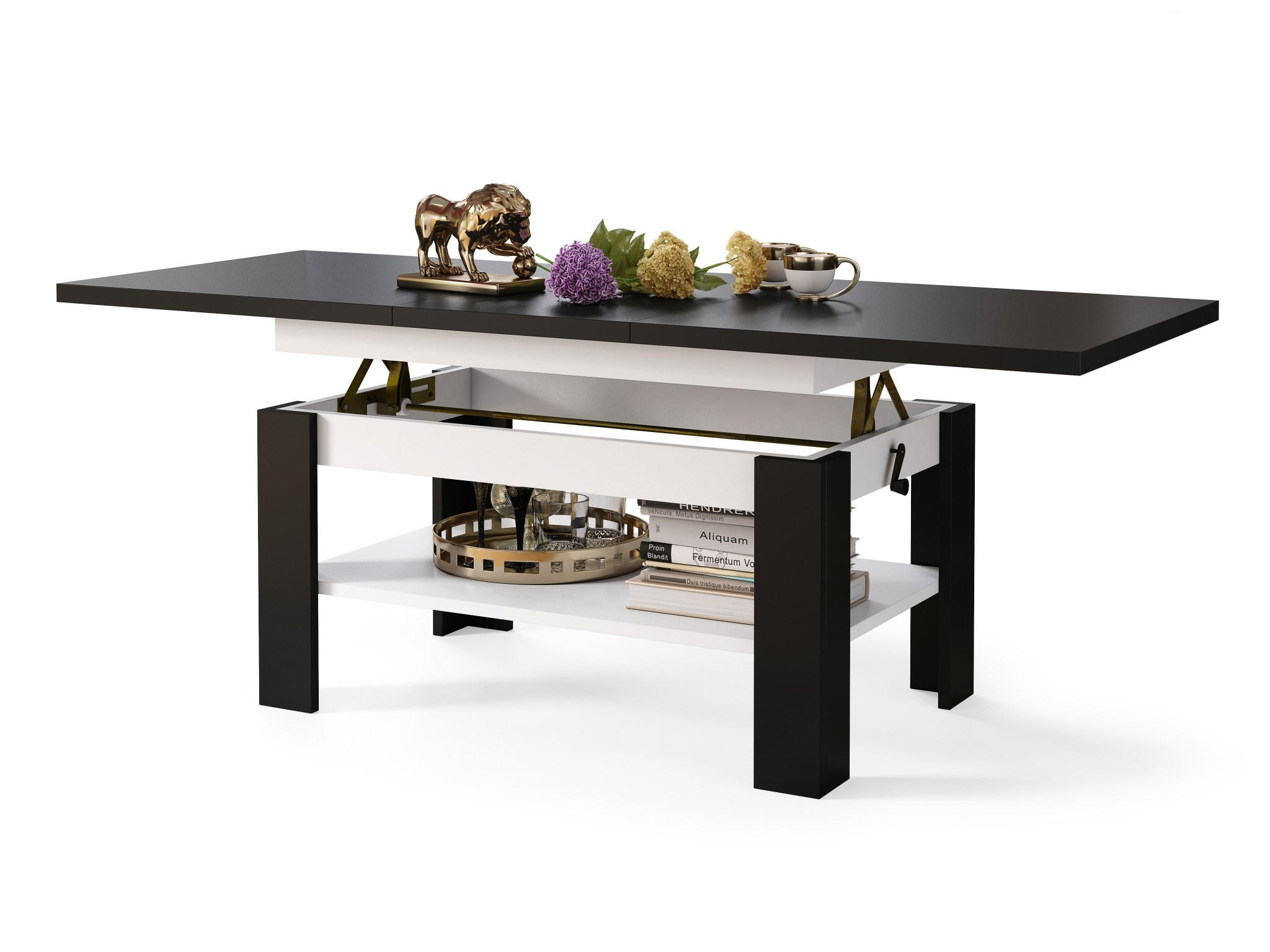 designimpex Couchtisch Schwarz, Weiß 130x58x65 cm