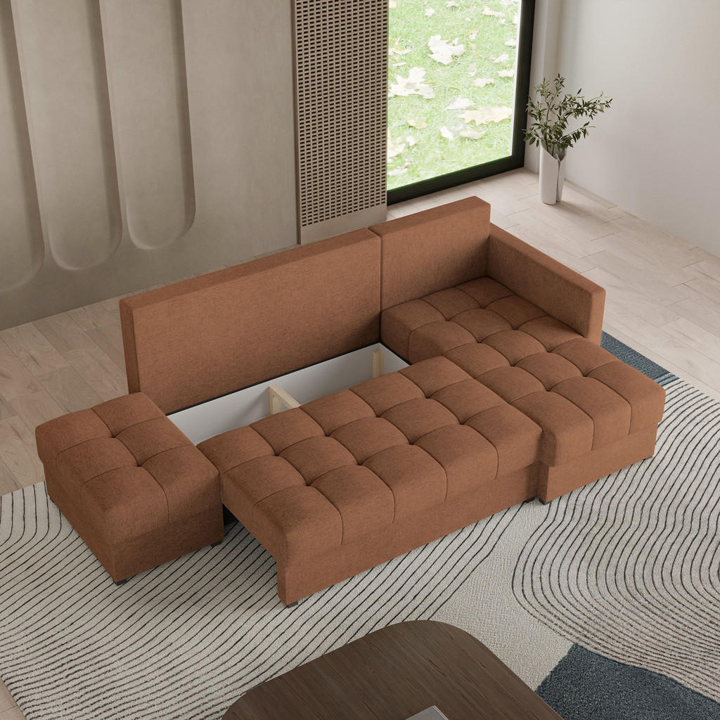 Thumbnail - Masseno Ecksofa, Kupfer, Holz, 4-Sitzer, L-Form,L-Form, 262x143 cm, Wohnzimmer, Sofas & Couches, Wohnlandschaften, Eckso...