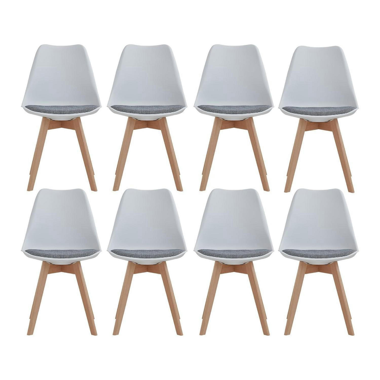 ESSZIMMERSTUHL 8er-Set mit Massivholzbeinen und gestreiftem Sitzkissen in Weiß - Multicolor, Holz (49/83/42cm)