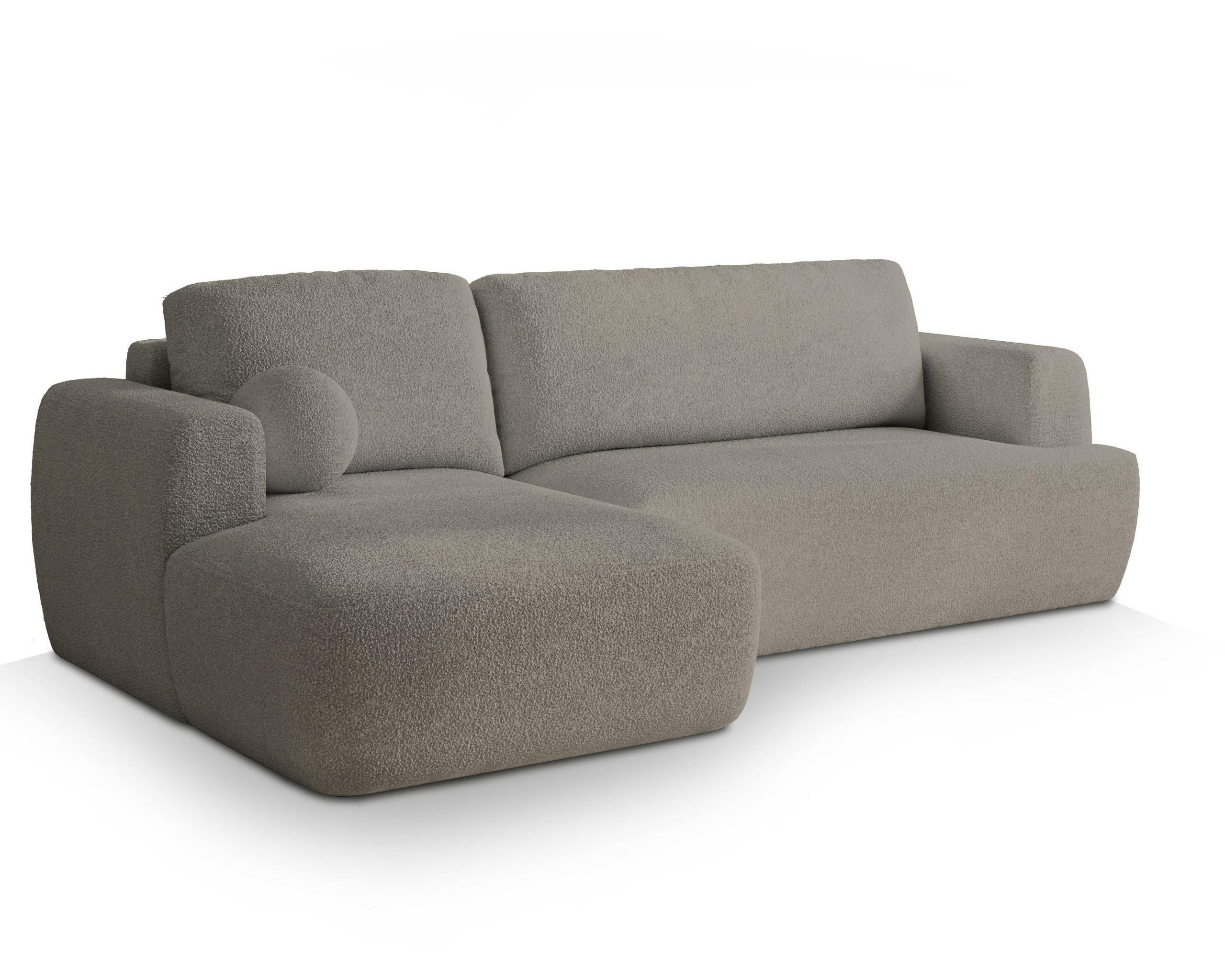 ECKSOFA SENTI N L-S Hellgrau Boucle-Stoff mit Schlaffunktion - Hellgrau, Holz (246/148cm) - MASSENO