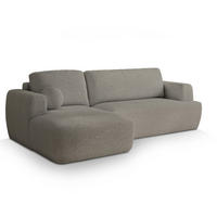 ECKSOFA SENTI N L-S Hellgrau Boucle-Stoff mit Schlaffunktion - Hellgrau, Holz (246/148cm) - MASSENO