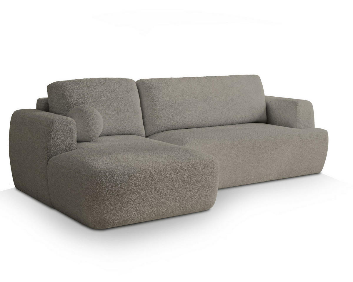 ECKSOFA SENTI N L-S Hellgrau Boucle-Stoff mit Schlaffunktion - Hellgrau, Holz (246/148cm) - MASSENO