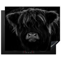 HERDABDECKPLATTE Schottischer Highlander - Kuh - Schwarz - Weiß - Tiere Herdabdeckung Induktionsfeld 65x52 cm - Schwarz, Kunststoff (65/52/0.2cm) - MuchoWow