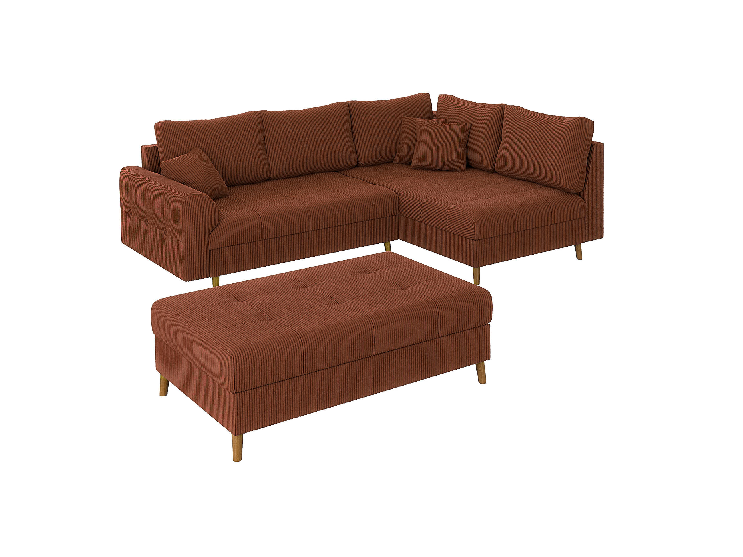 ECKSOFA inkl. Hocker Alma Terrakotta Cord - Ottomane rechts - Terra cotta/Braun, Holz/Textil (231/161cm) - S-Style Möbel