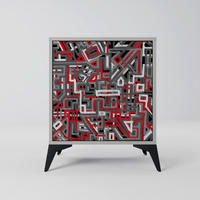 SIDEBOARD BROKEN LINES, Grau, 57,5x42x70,5 cm, Schwarze Metall-Sternfüße - Multicolor/Schwarz, Holzwerkstoff/Metall (57.5/70.5/42cm) - SpaceRebels