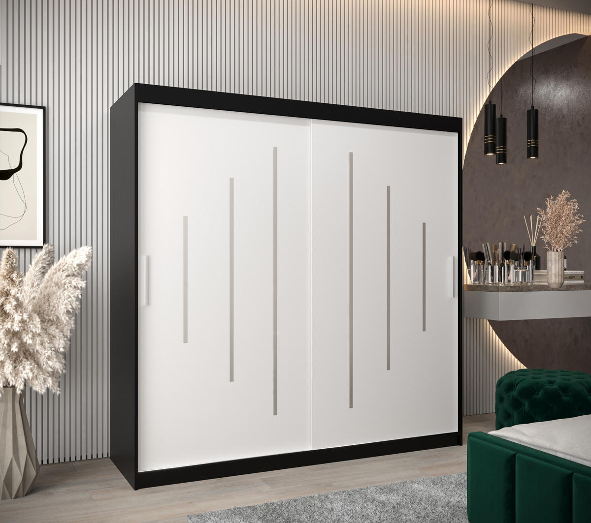 SCHWEBETÜRENSCHRANK 200/200/62 2-türig - Silberfarben/Schwarz, Holz/Kunststoff (200/200/62cm) - Abiks Möbel