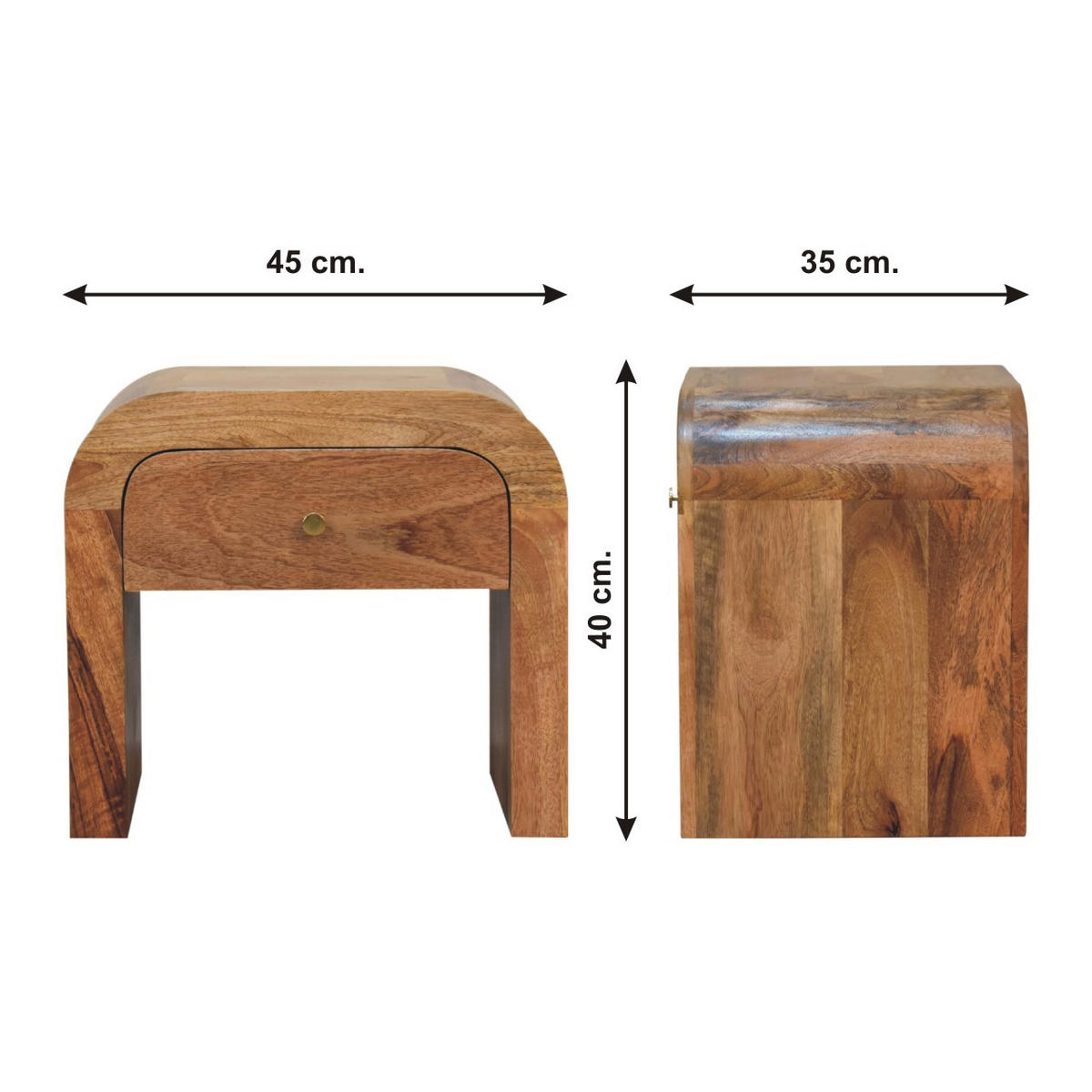 NACHTTISCH Haus Massivholz - Eichefarben/Messingfarben, Holz/Metall (45/40/35cm) - Artisan Furniture