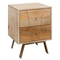 NACHTTISCH – Mango Massivholz, Metallstreifen, rustikal, Farbverlauf - Goldfarben/Braun, Holz/Metall (40/56/40cm) - KADIMA DESIGN