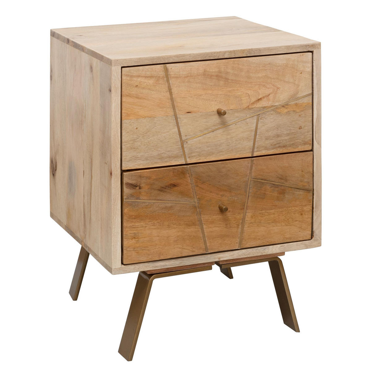 NACHTTISCH – Mango Massivholz, Metallstreifen, rustikal, Farbverlauf - Goldfarben/Braun, Holz/Metall (40/56/40cm) - KADIMA DESIGN