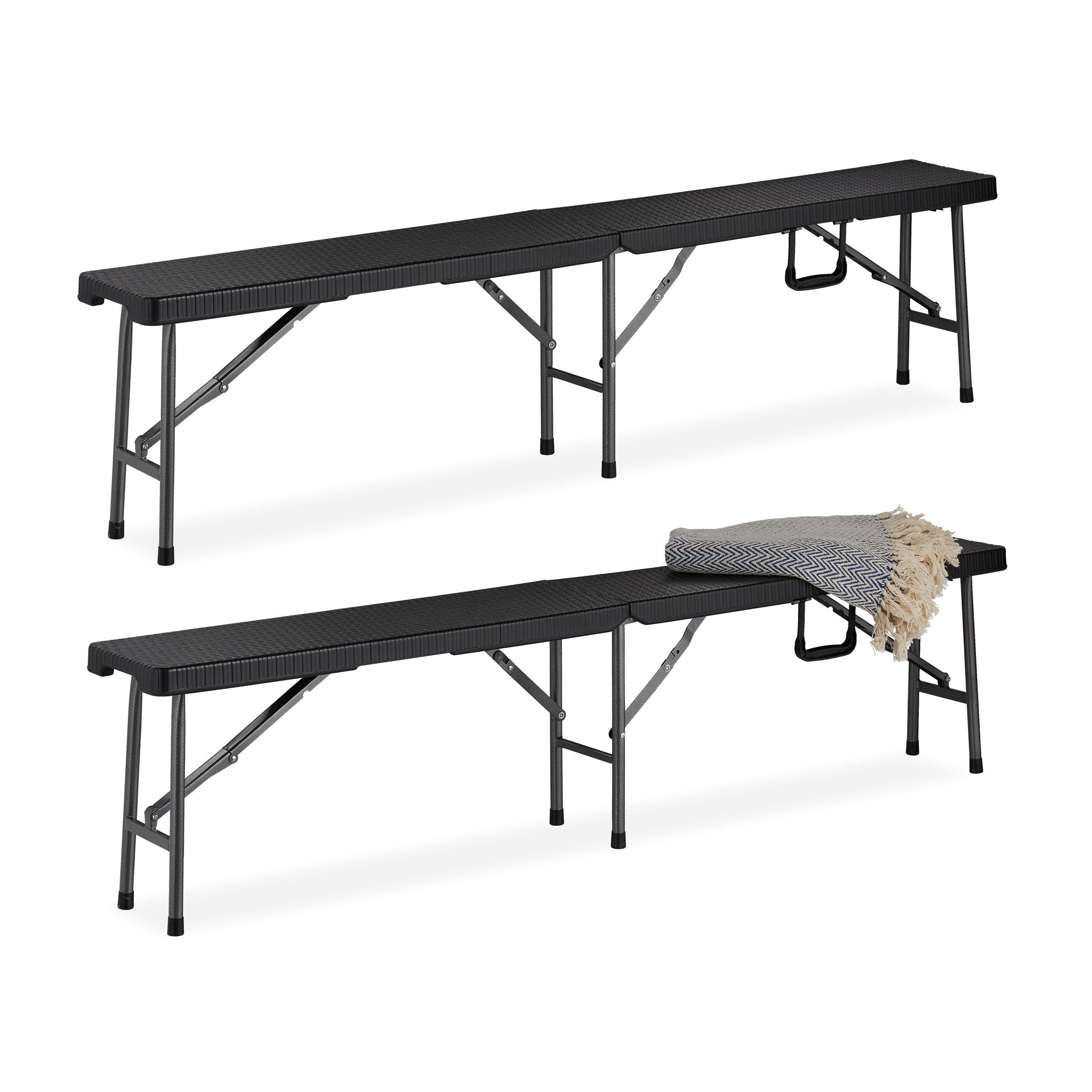 2XBIERBANK - Schwarz, Kunststoff/Metall (179/43/24.5cm) - Relaxdays