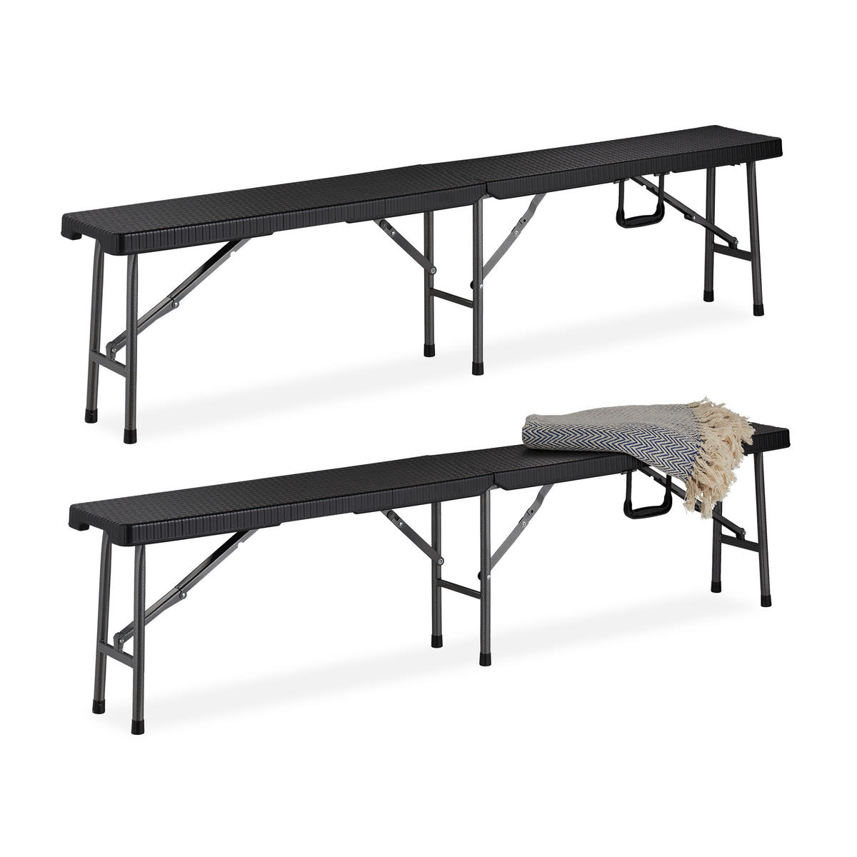 2XBIERBANK - Schwarz, Kunststoff/Metall (179/43/24.5cm) - Relaxdays