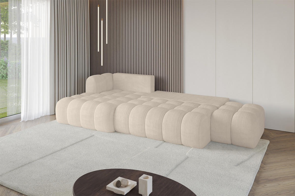 ECKSOFA mit Schlaffunktion Ottomane Links OLEA-L2 321x164x75 Beige Cord - Schwarz/Cappuccino, Holzwerkstoff/Kunststoff (321/164cm) - ALTDECOR