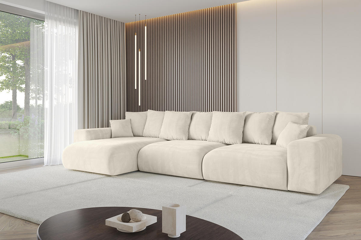 ECKSOFA Ottomane links ESKAR-L 364x176x84 Cappuccino Velours - Schwarz/Cappuccino, Holzwerkstoff/Kunststoff (364/176cm) - ALTDECOR