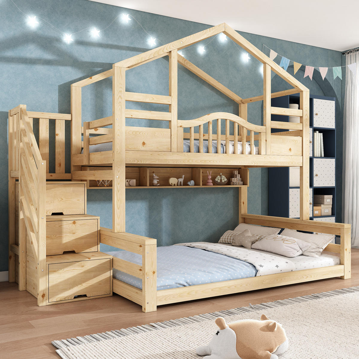 ETAGENBETT mit Treppenschrank 90x200/140x200 cm Holz Natur - Beige, Holz (140/200cm) - Meubliv