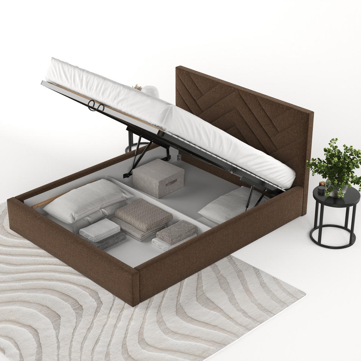 POLSTERBETT Arco 140/200 cm Braun im Inari Stoff - Schwarz/Naturfarben, Holz/Holzwerkstoff (140/200cm) - AltaBeds