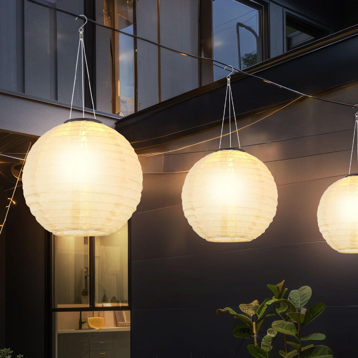 LED AUSSENLEUCHTE Lampion Beige 3er Set - Beige, Metall (30/30/55cm) - Globo Lighting