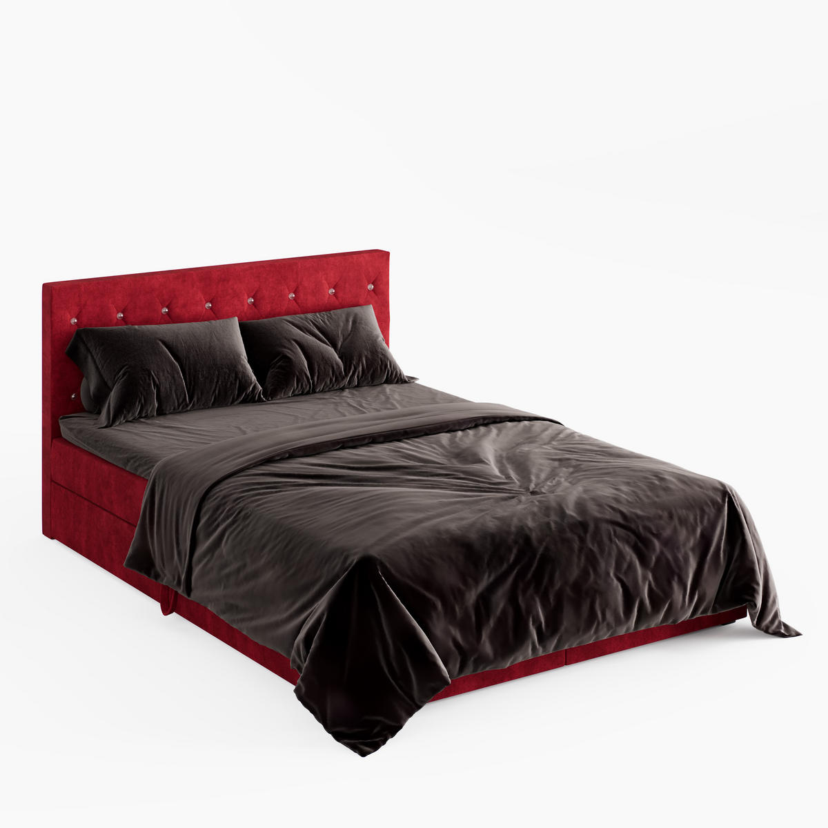 BOXBETT CRYSTAL 200/200 cm, in Rot, Premium Velours-Stoff, Bettkasten, Matratze, Topper - Rot, Textil (200/20cm) - Barchello