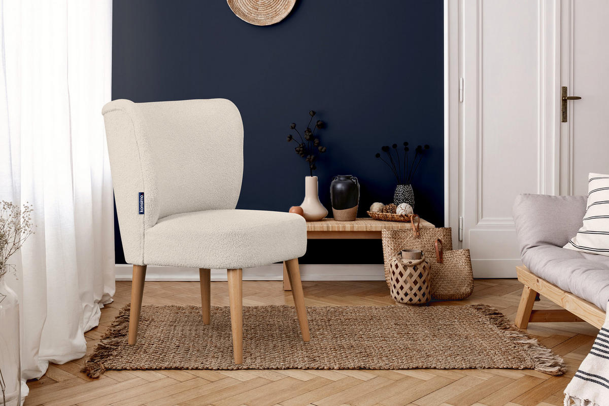 COCKTAILSESSEL APPA auf hohen Beinen aus Buchenholz gebeizter Eiche, Ecru/Eiche Dekor - Ecru/Eichefarben, Holz/Textil (63/89/65cm) - KONSIMO®