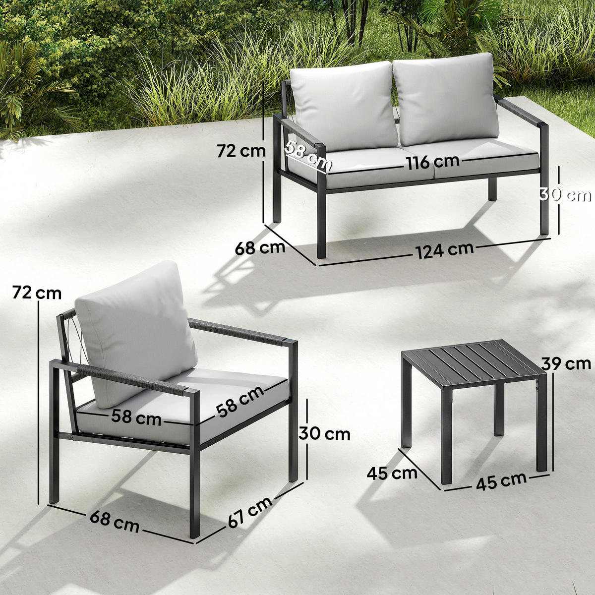 GARTENMÖBEL-SET 5er Set Stahl Polyester Hellgrau - Hellgrau, Textil/Metall - Outsunny