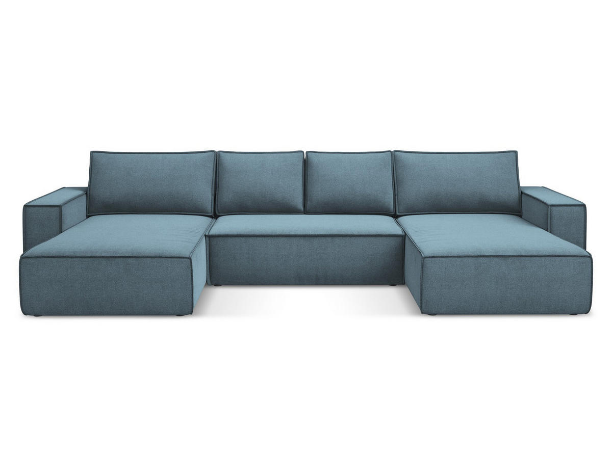 WOHNLANDSCHAFT Strukturstoff Stoff Blau - Blau/Schwarz, Kunststoff/Textil (398/82/185cm) - Makamii