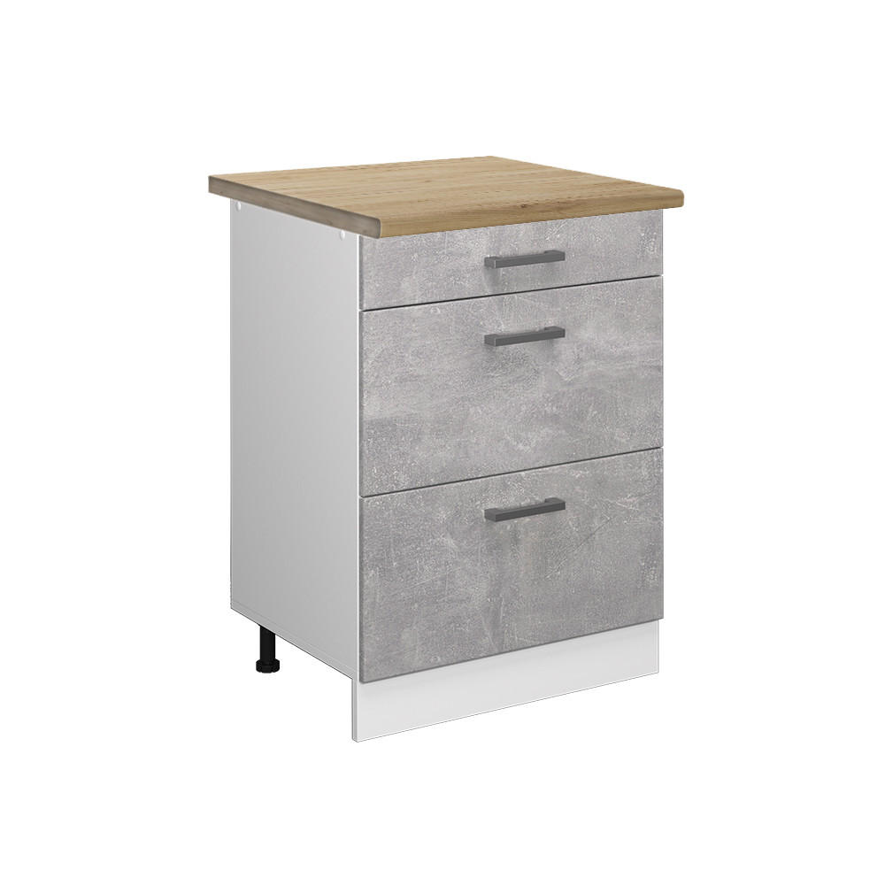 KÜCHENUNTERSCHRANK R-Line Beton 60 cm mit Schubladen, AP Eiche - Schieferfarben/Weiß, Holzwerkstoff (60/81.6/60cm) - Vicco