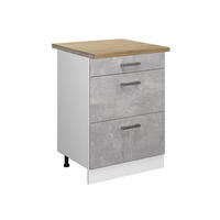 KÜCHENUNTERSCHRANK R-Line Beton 60 cm mit Schubladen, AP Eiche - Schieferfarben/Weiß, Holzwerkstoff (60/81.6/60cm) - Vicco