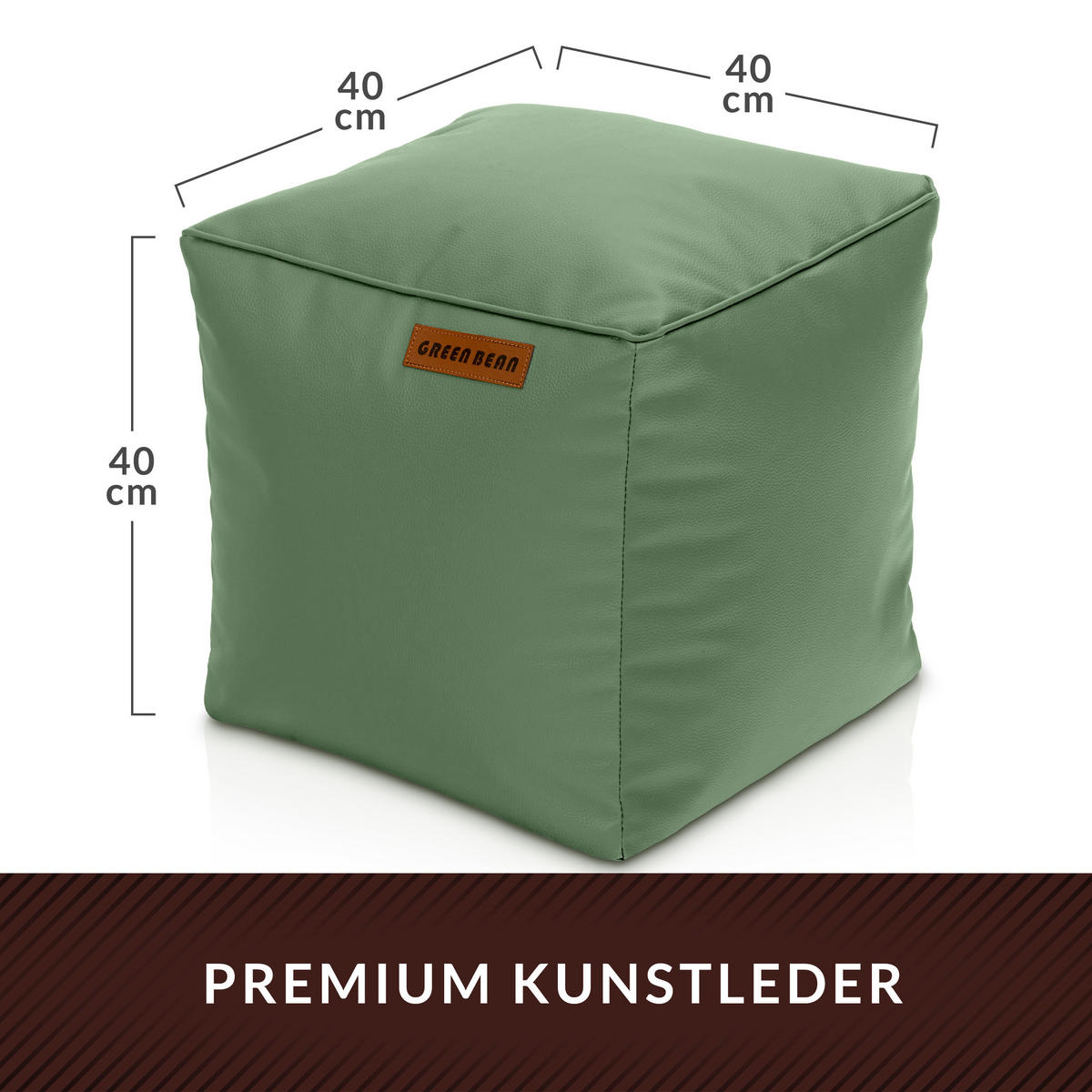INDOOR HOCKER Cube eckig Kunstleder - Hellgrün, Textil (40/40/40cm) - Green Bean