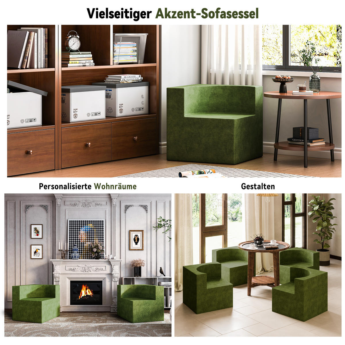 SOFA Modulares Sofa Samt grün - Grün, Textil (70/68/70cm) - Vercart