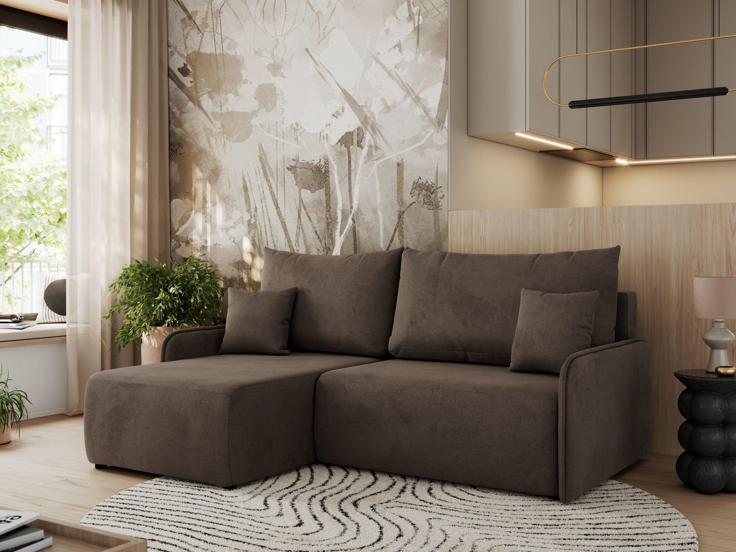 ECKSCHLAFSOFA ARPA L Braun Velvet - links - Schwarz/Braun, Kunststoff/Textil (198/150cm) - MKS