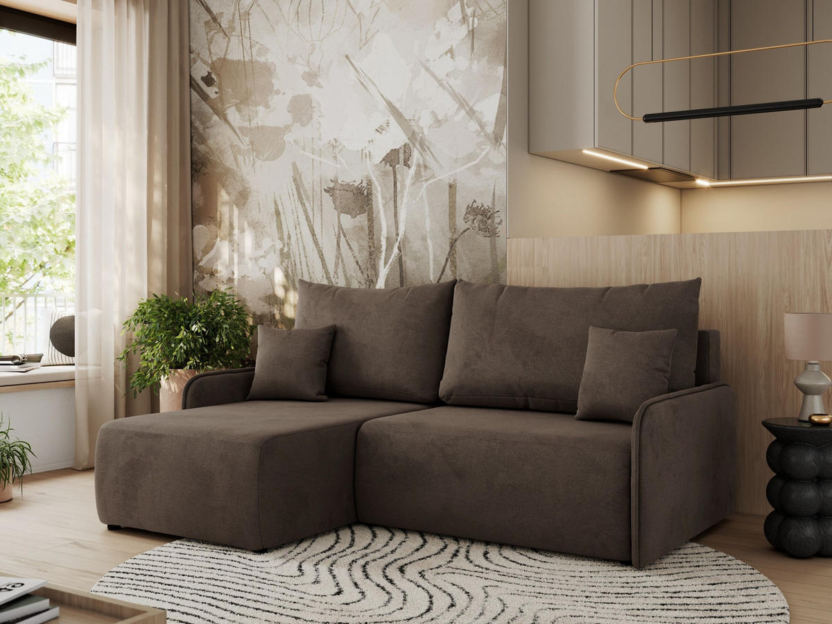 ECKSCHLAFSOFA ARPA L Braun Velvet - links - Schwarz/Braun, Kunststoff/Textil (198/150cm) - MKS
