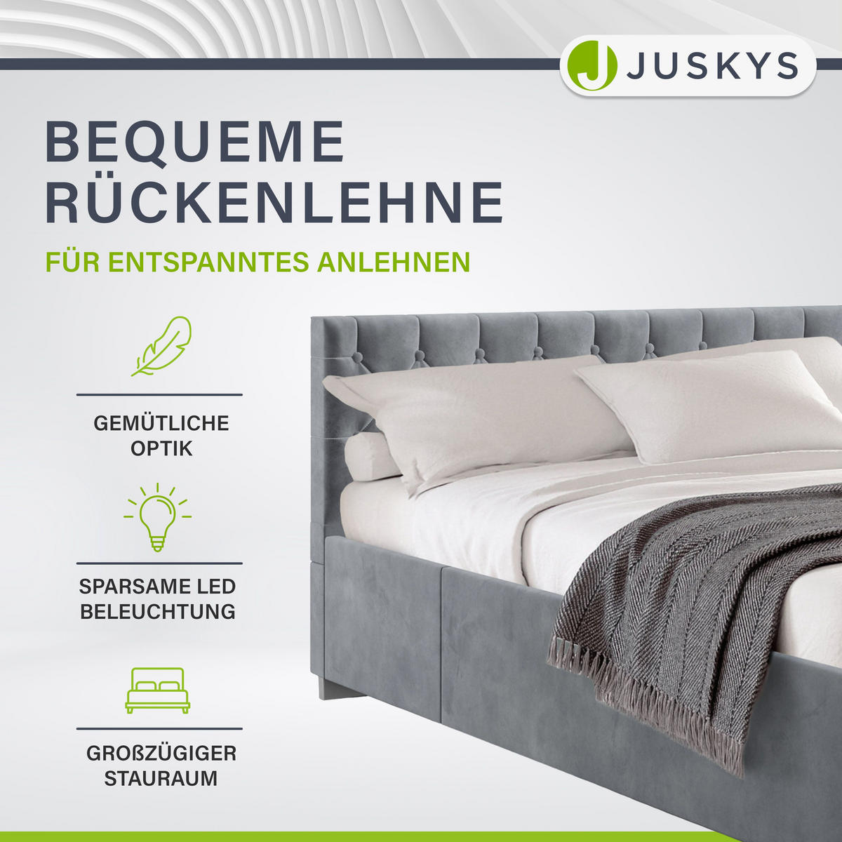 POLSTERBETT Nizza Dunkelgrau 140x200 cm mit Matratze - Dunkelgrau, Holz (140/200cm) - Juskys