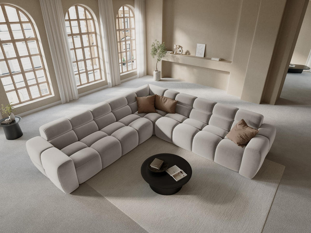 ECKSOFA Lisa aus Samt leichtes beige 5 Sitzplätze - Creme, Textil (310/310cm) - Micadoni