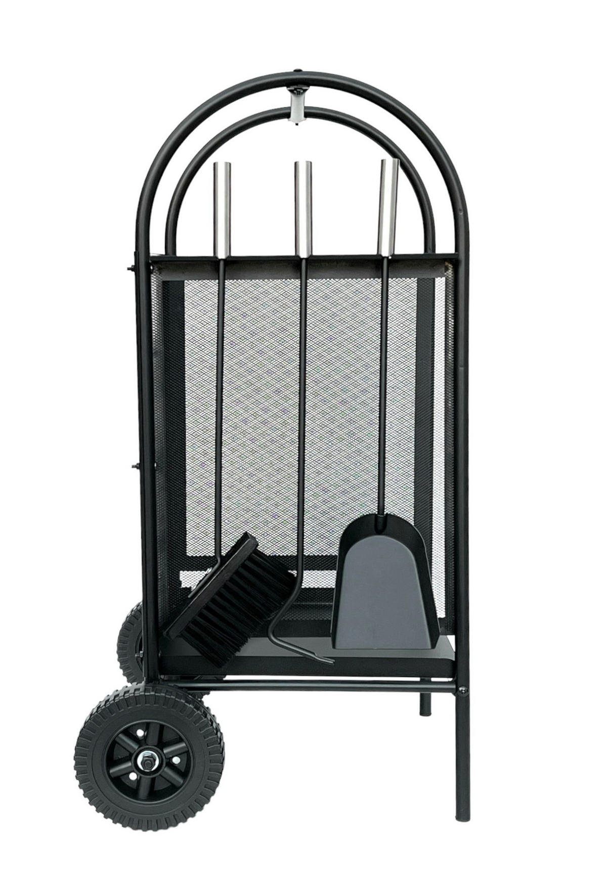 KAMINHOLZREGAL mit Kaminbesteck und Rädern Metall Schwarz 80 cm - Schwarz, Metall (35/80/40cm) - DanDiBo