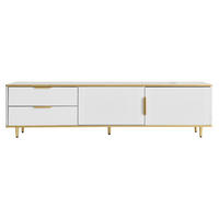 TV-SCHRANK Lowboard Weiß geschnitzte Textur Marmoroptik goldene Griffe - Weiß, Holz (41/18/107cm) - FLIEKS