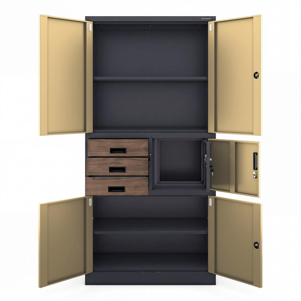 AKTENSCHRANK FILIP II 185x90x40 cm - Anthrazit/Nussbaumfarben, Metall (90/185/40cm) - Jan Nowak