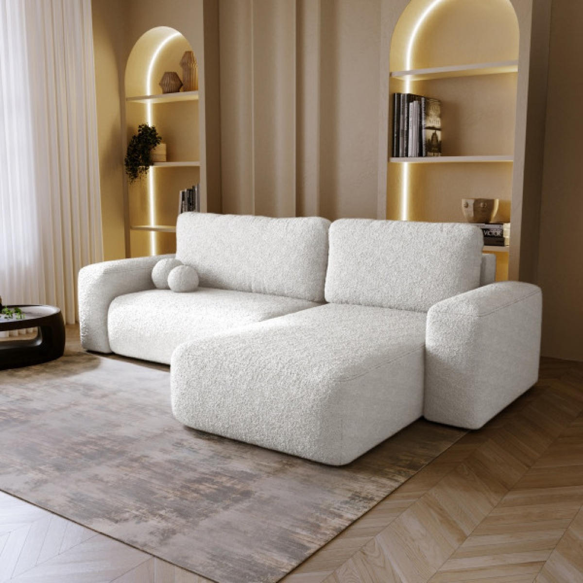 ECKSOFA Weiß ILO Mit Schlaffunktion Und Bettkasten - Weiß, Textil (282/177cm) - Sepro Meble