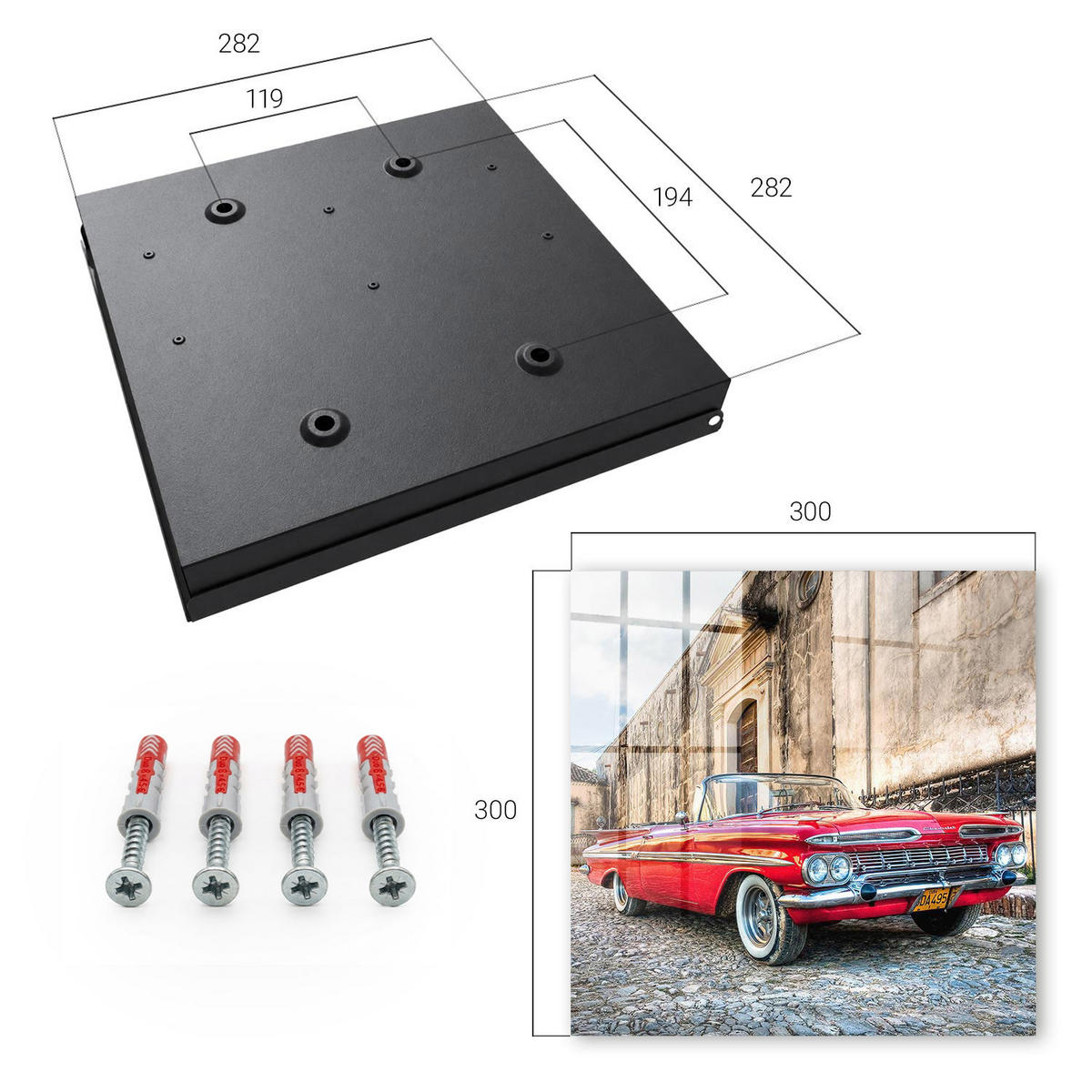 SCHLÜSSELBOX Schwarz 30x30 cm- Türöffnung nach rechts - Retro-Auto - Rot, Metall (30/30/5cm) - TULUP