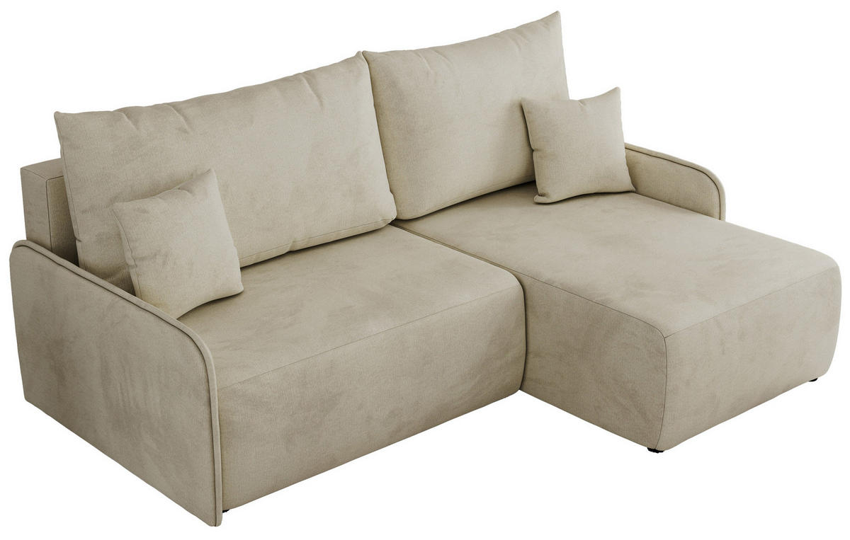 ECKSCHLAFSOFA ARPA L Beige Velvet - rechts - Beige/Schwarz, Kunststoff/Textil (150/198cm) - MKS