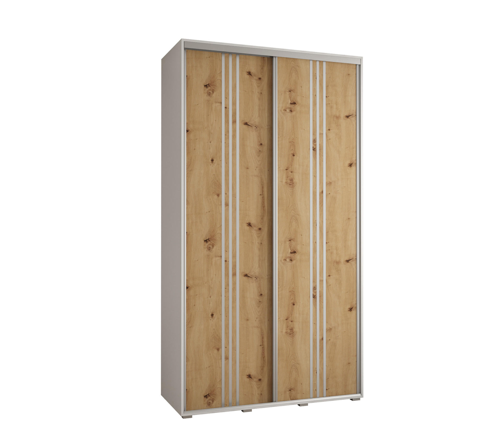 Abiks Möbel Schwebetürenschrank Weiß, Eiche Artisan, Silber 130x235x60 cm