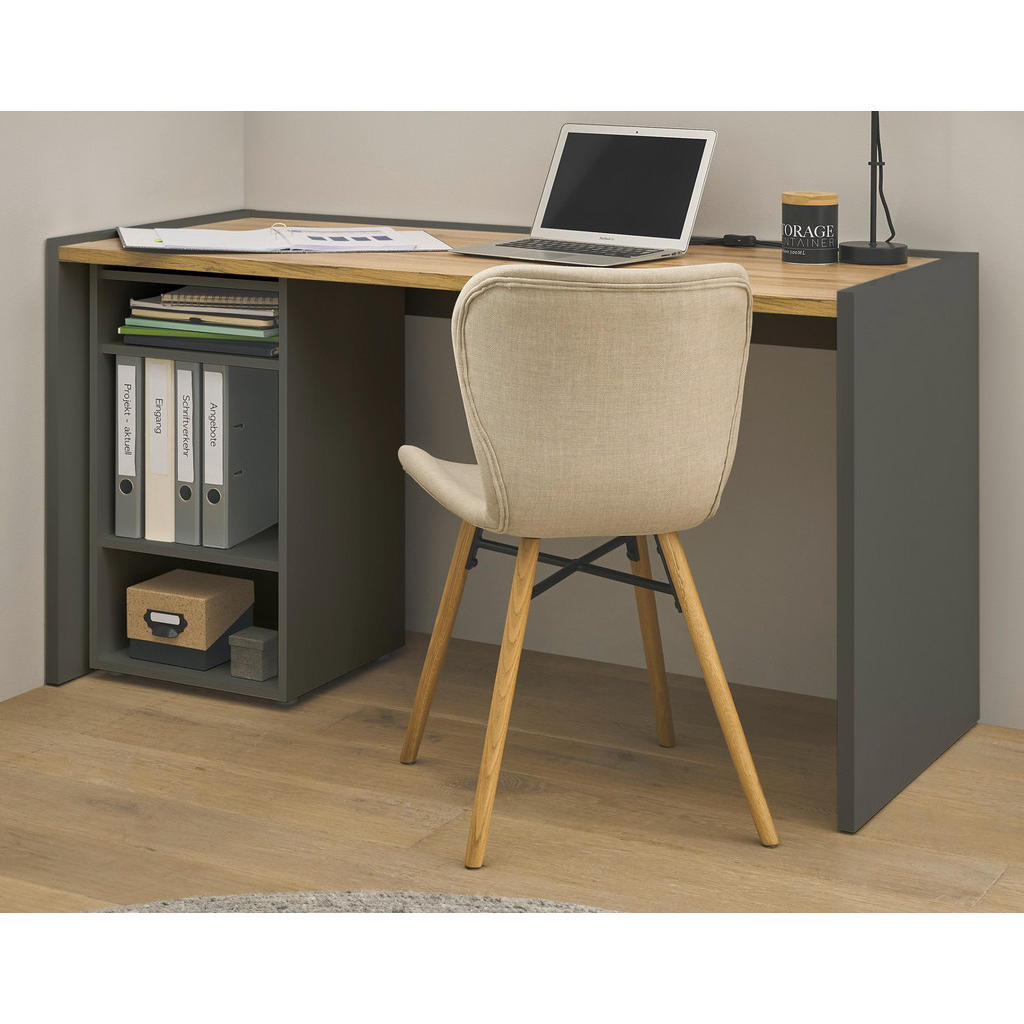 Thumbnail - Furn.Design Schreibtischkombination, Grau, Eiche Wotan, Holzwerkstoff, Nachbildung,Eiche, Uni, Holz Optik, 2 Fächer, ein...