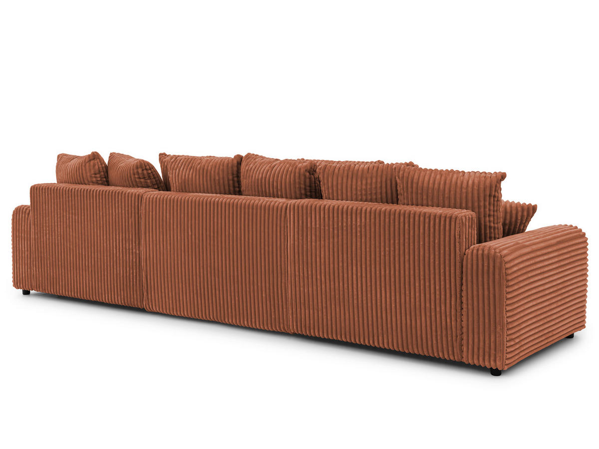 WOHNLANDSCHAFT Calma mit Schlaffunktion und Bettkasten im Bumpy-Design aus weichem Terrakotta Plüschcord - Beige/Terracotta, Holz/Textil (336/88/140cm) - S-Style