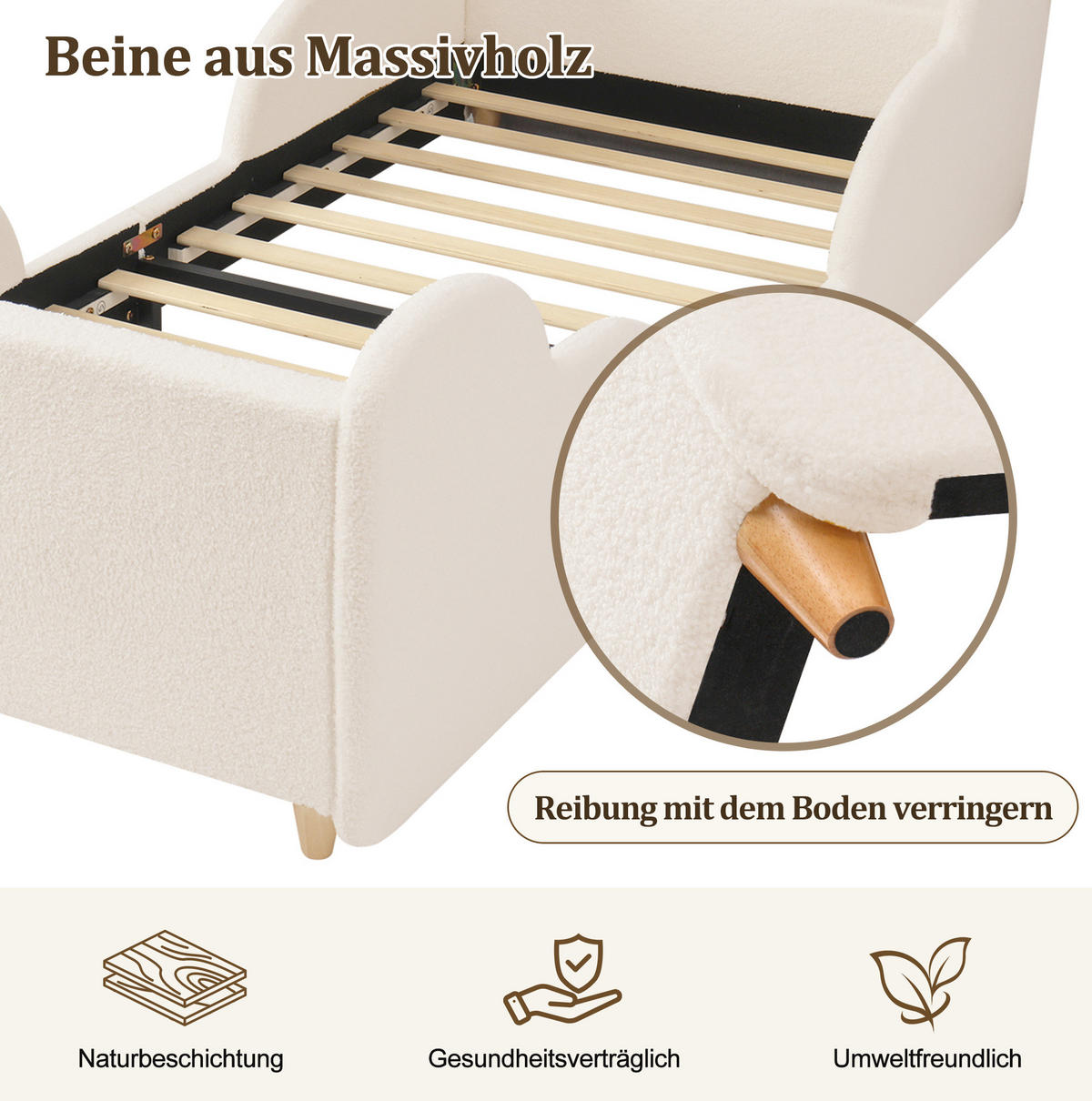 KINDERBETT 90/200 cm aus Bouclé mit Rundumschutz und Nachtlicht Beige - Beige, Textil (90/200cm) - Modenvie
