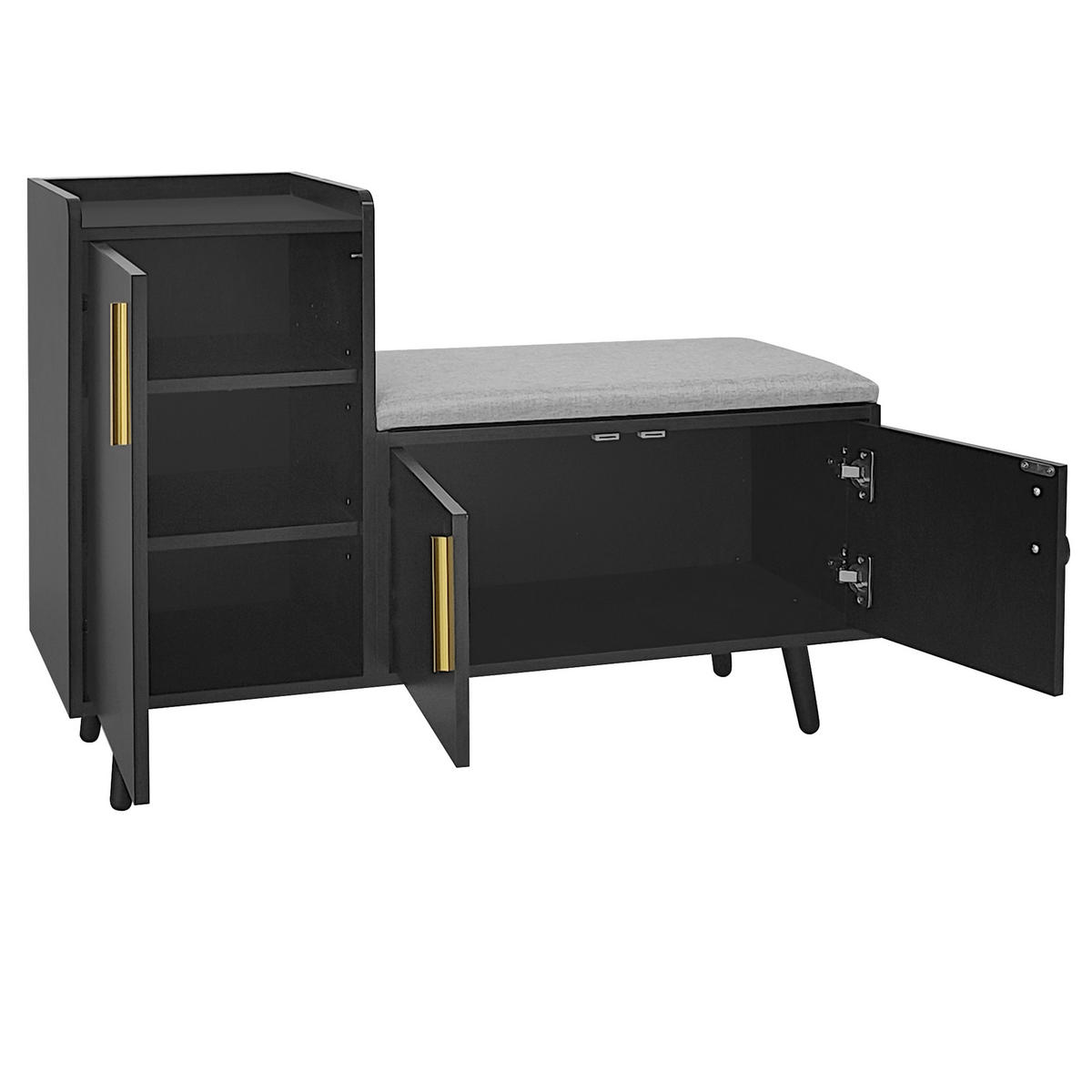 SCHUHBANK mit drei Stauraumtüren Schwarz MultiStore - Schwarz, Holzwerkstoff/Metall (100/68.5/34cm) - Kaket