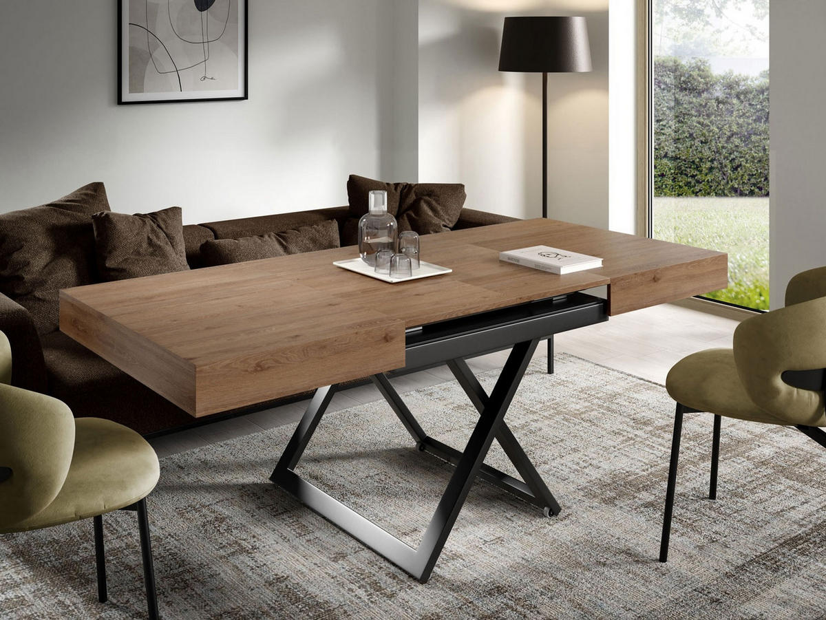 COUCH-/ESSTISCH Sanna U Davos Eiche trüffelbraun 120 - 200 / 80 / 27 - 80cm - Trüffeleichefarben/Schwarz, Holz/Holzwerkstoff (80/120/27cm) - Feldmann-Wohnen