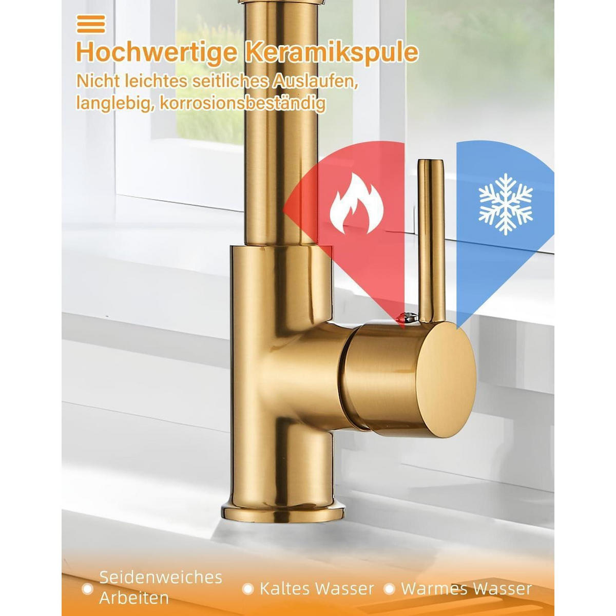 KÜCHENARMATUR mit ausziehbarer Brause, Einhebel Spültischarmatur, gold - Goldfarben, Metall (6/44/27cm)