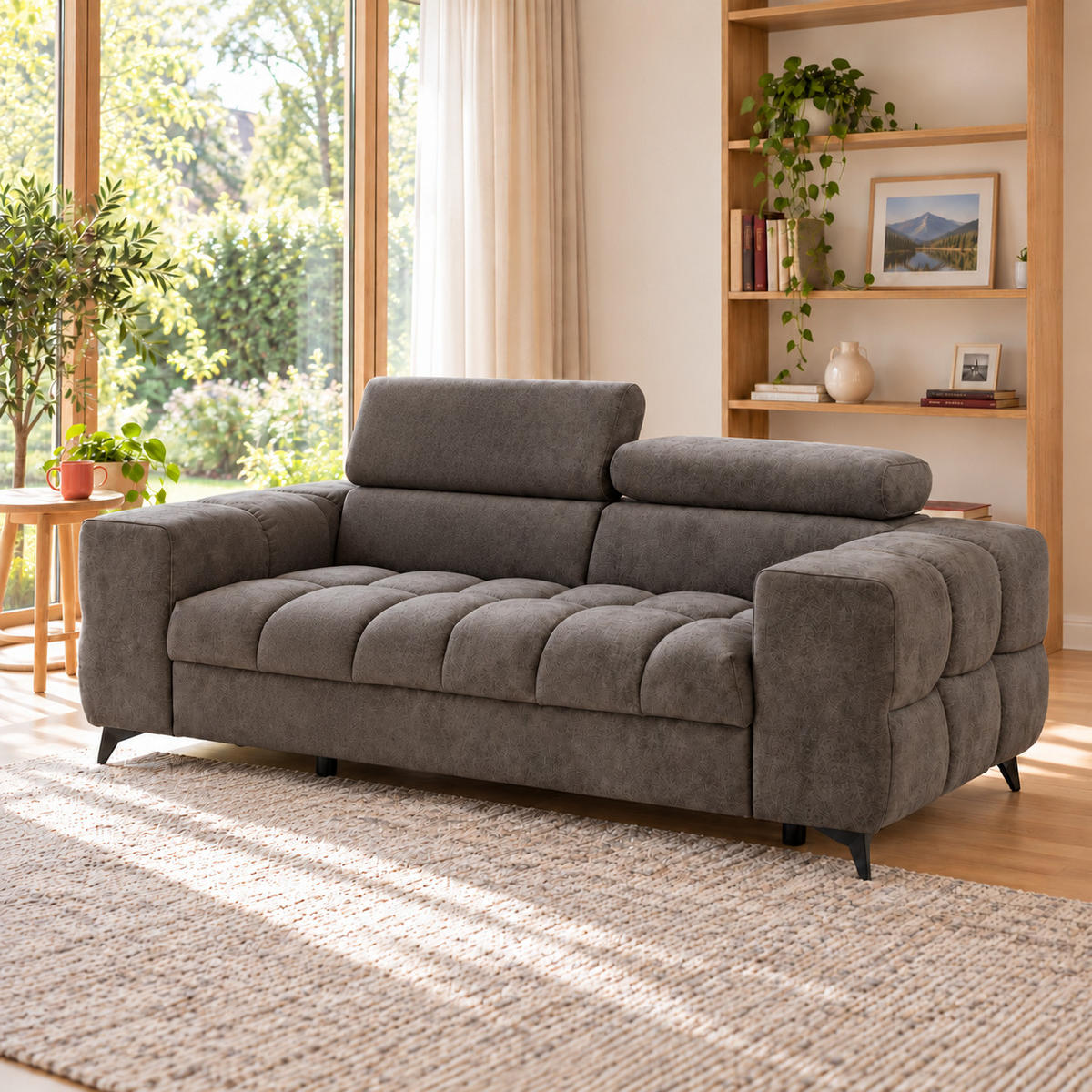 2-SITZER Sofa PUDDING 209 cm Velours Braun - Schwarz/Braun, Holz/Textil (209/93/100cm) - Muffo