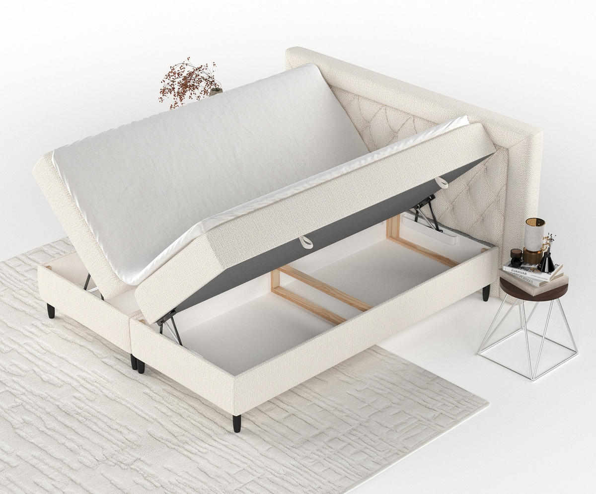 BOXBETT Avani Creme 160/200 cm - Creme/Schwarz, Holz/Holzwerkstoff (160/200cm) - Maison de Reve